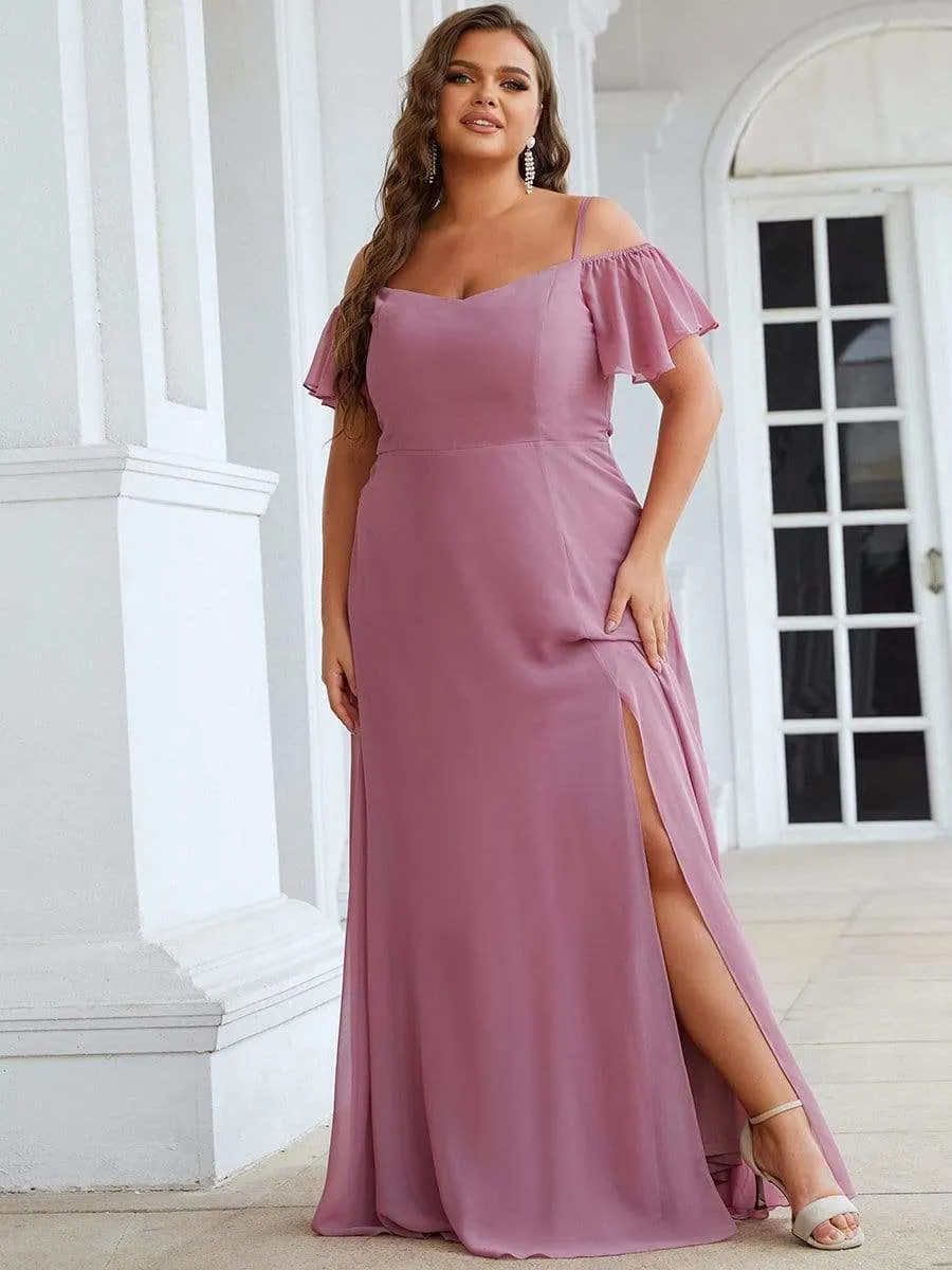 Plus Size Cold Shoulder Bridesmaid Dress with Side Slit