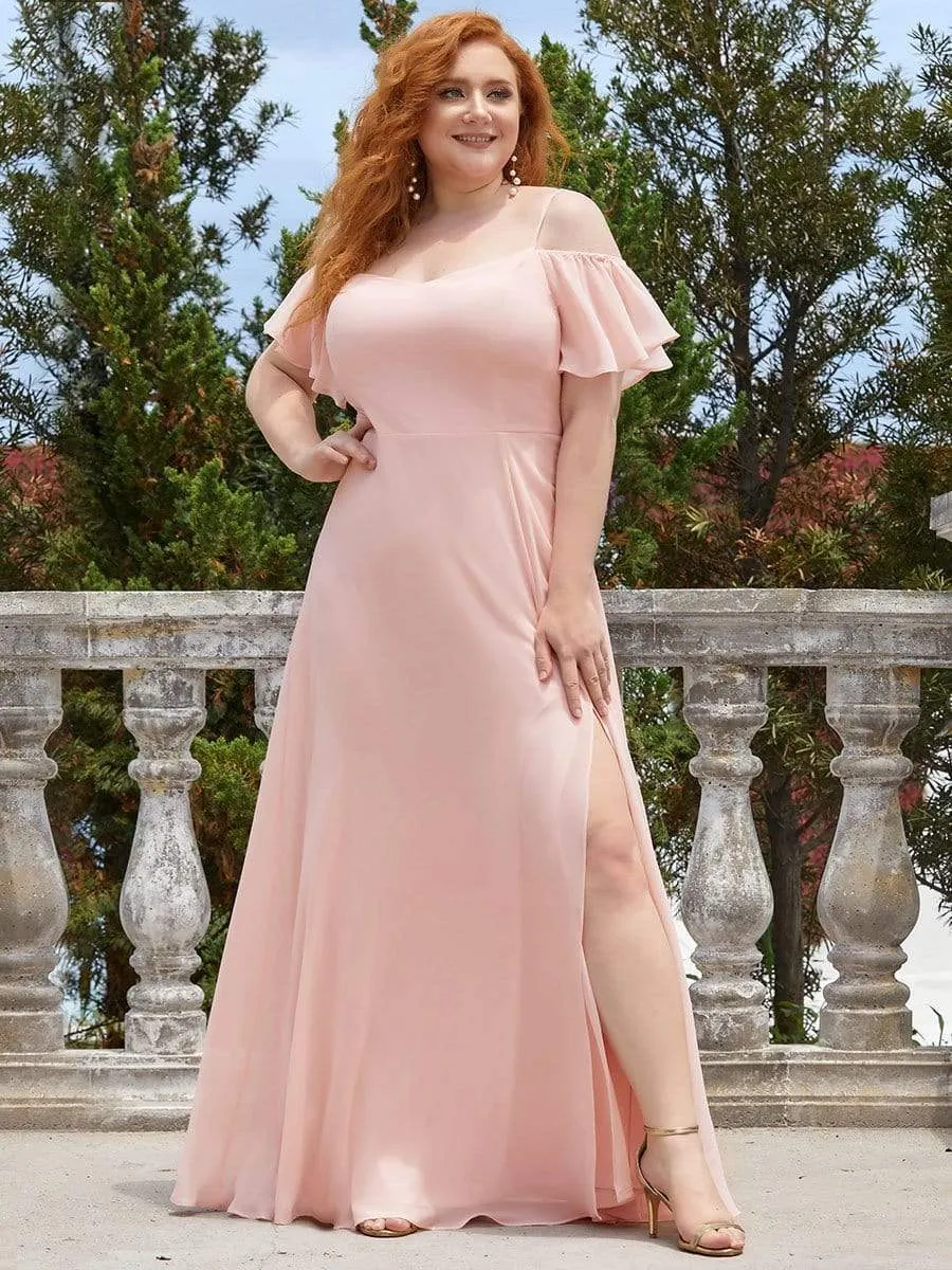 Plus Size Cold Shoulder Bridesmaid Dress with Side Slit