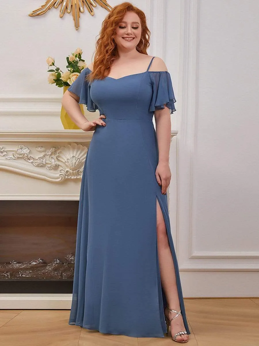 Plus Size Cold Shoulder Bridesmaid Dress with Side Slit