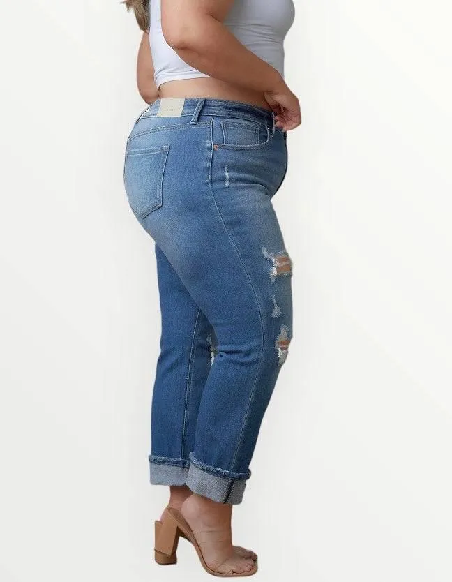 Plus Size Distressed High Waisted Straight Jeans