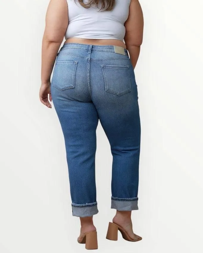 Plus Size Distressed High Waisted Straight Jeans