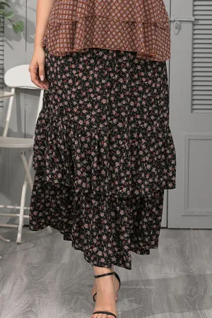 Plus Size Ditsy Floral Layered Maxi Skirt (TB7) T