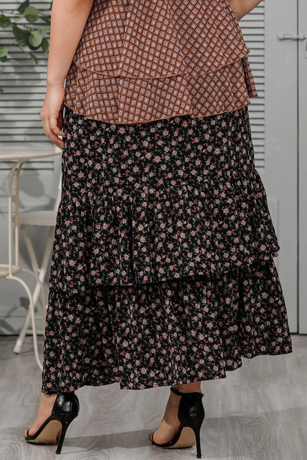 Plus Size Ditsy Floral Layered Maxi Skirt (TB7) T