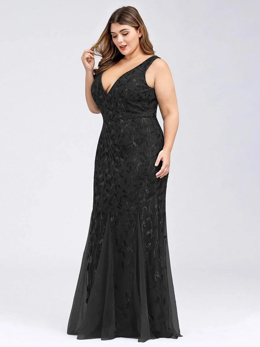 Plus Size Double V-Neck Fishtail Sequin Maxi Evening Dress