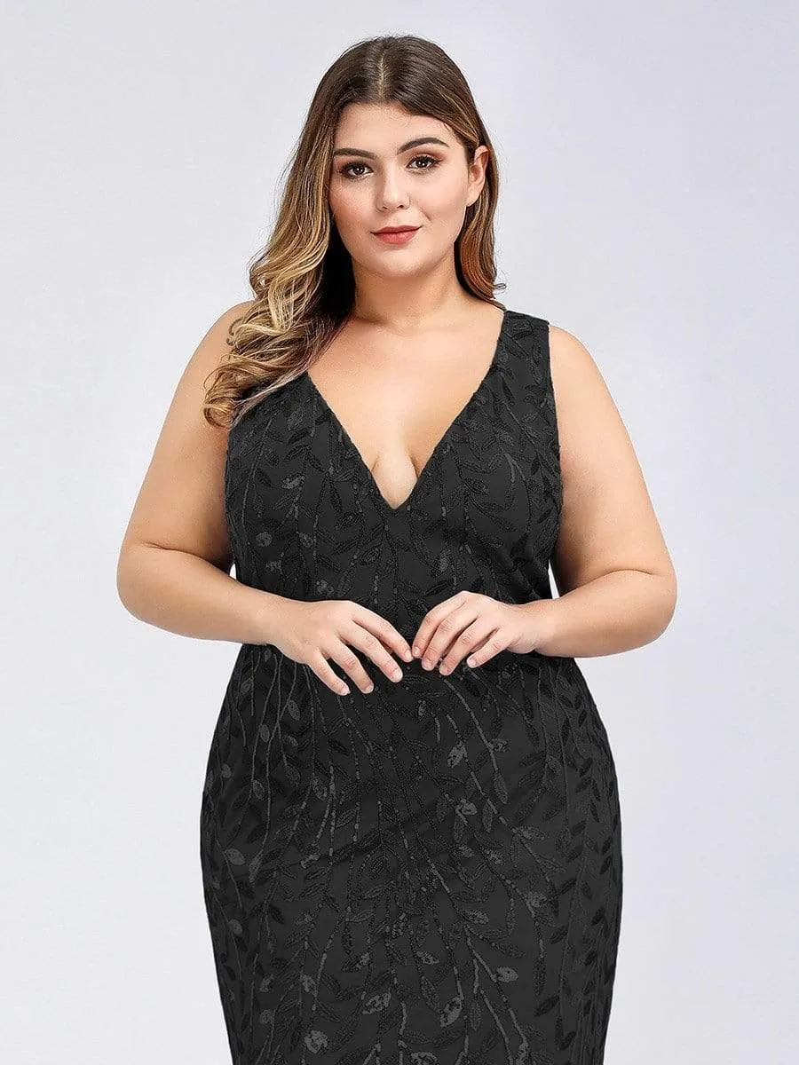 Plus Size Double V-Neck Fishtail Sequin Maxi Evening Dress