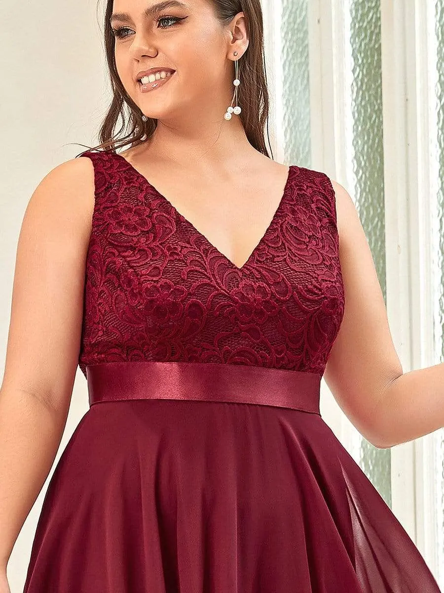 Plus Size Stunning V Neck Lace & Chiffon Prom Dress for Women