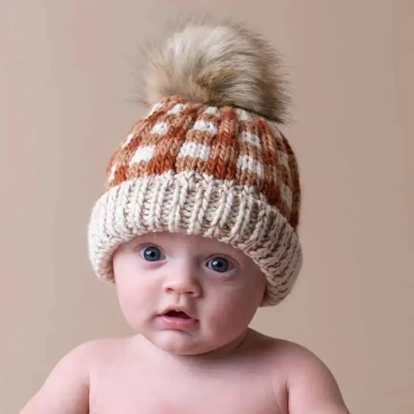 Pom Pom Beanie Hat, Sienna Buffalo Check