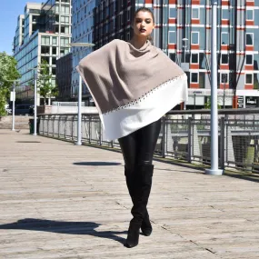 Poncho with Two Tone Detail - Grey/Oatmeal