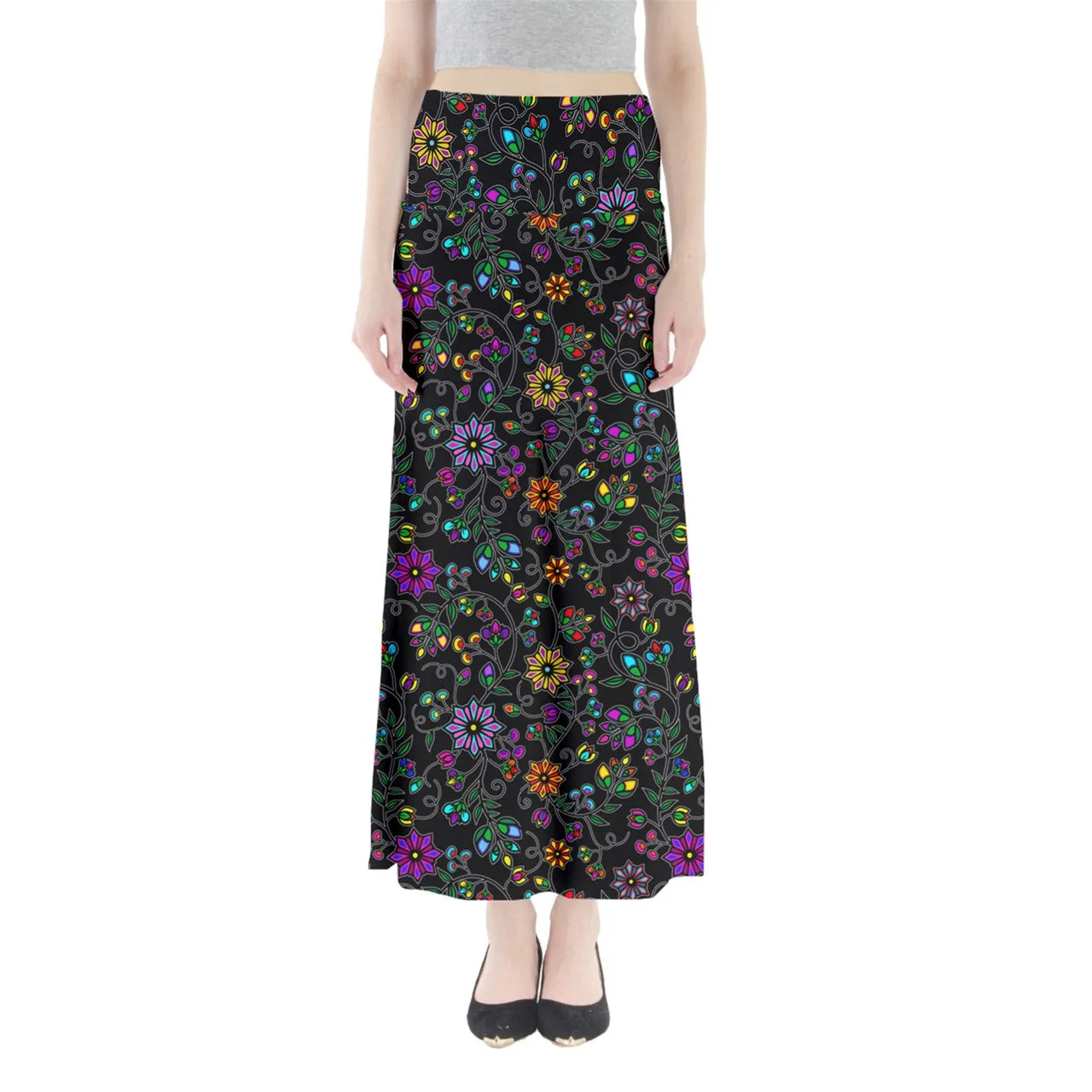 Prairie Paintbrush Black Full Length Maxi Skirt