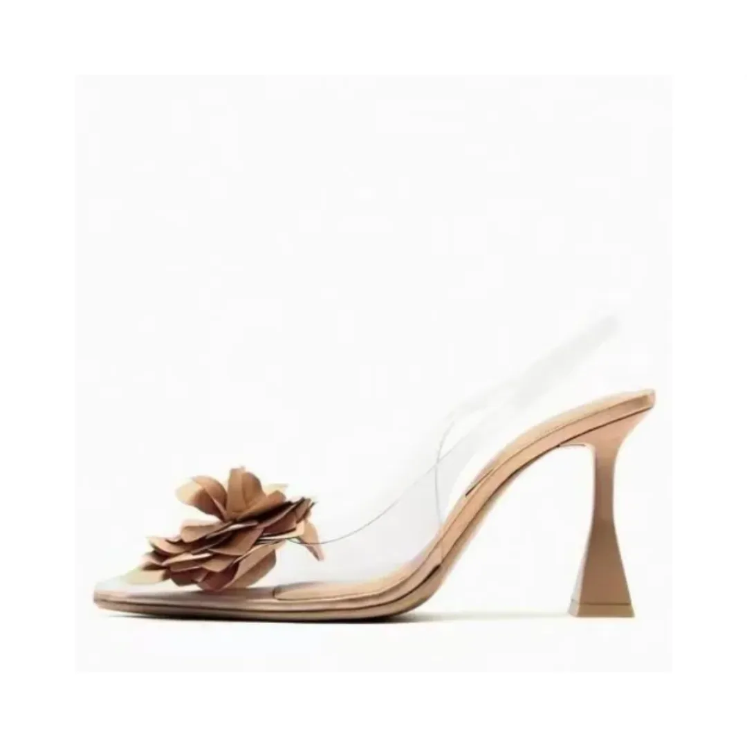 Pre Order:  3D Flower Slingback Pointed Toe Transparent Sandals