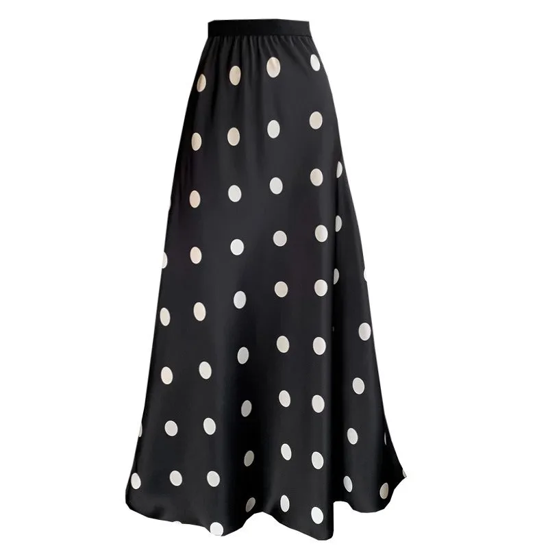 Pre Order:  Polka-Dots High-Waisted A-Line Black Skirt