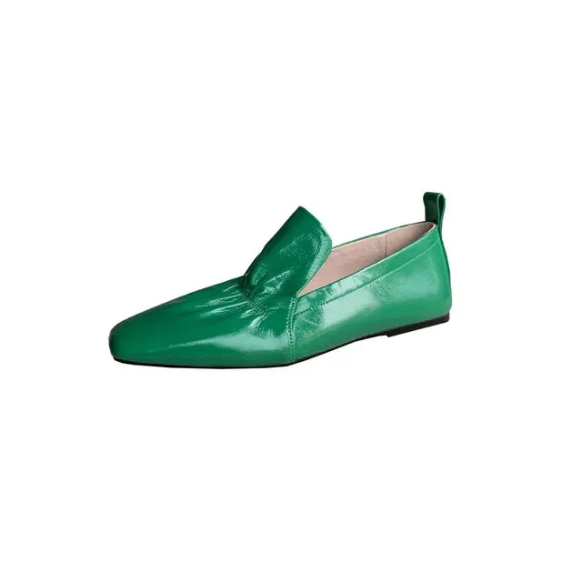 Pre Order:  Square Toe Genuine Leather Flat Shoes