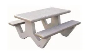 Precast Concrete Rectangular Picnic Table with Attached Benches