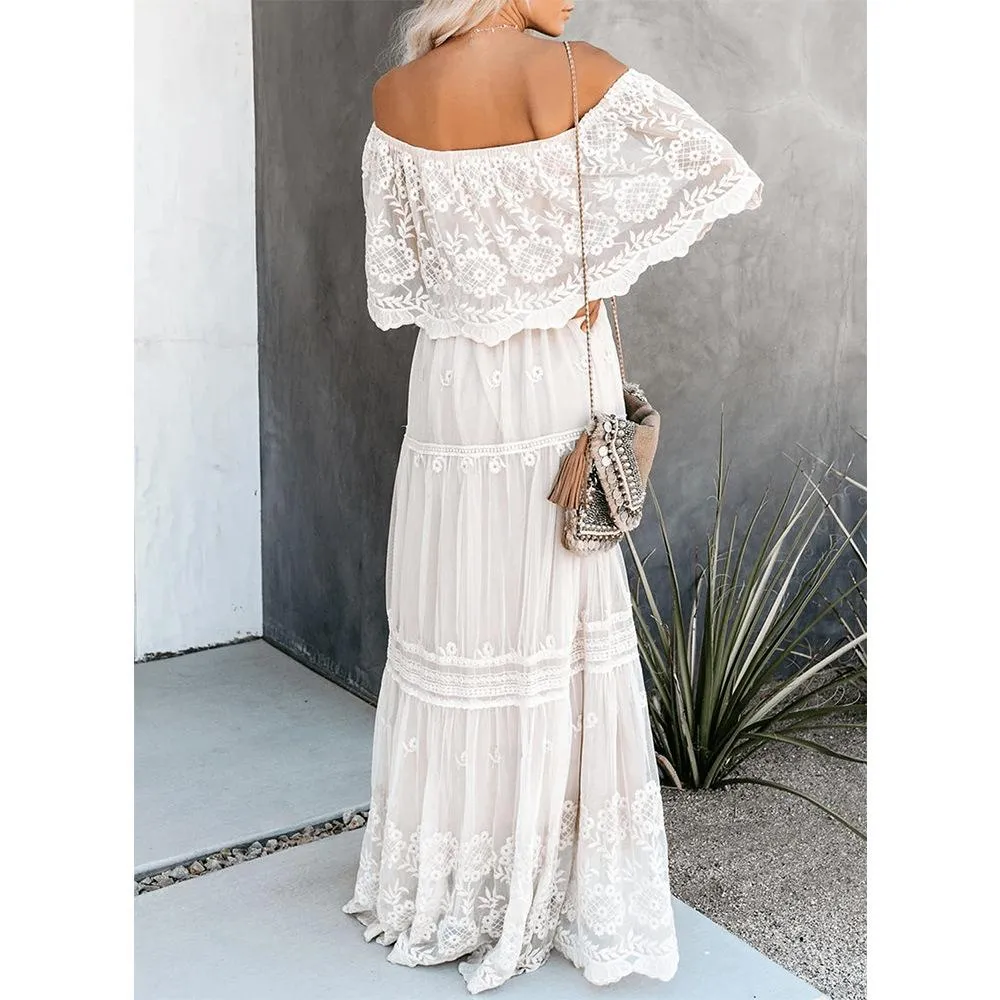 Preorder - Flower Child Off The Shoulder Lace Maxi Dress