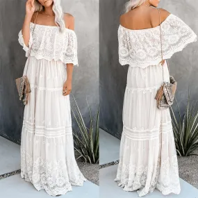 Preorder - Flower Child Off The Shoulder Lace Maxi Dress