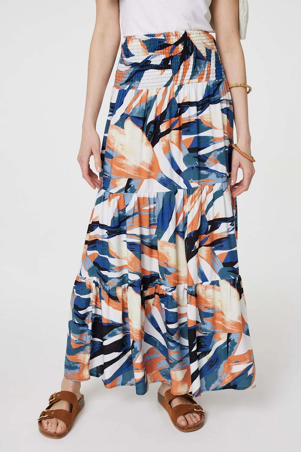 Printed Tiered High Waist Maxi Skirt