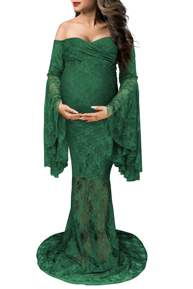 Priscilla Lace Long Sleeve Maternity Gown