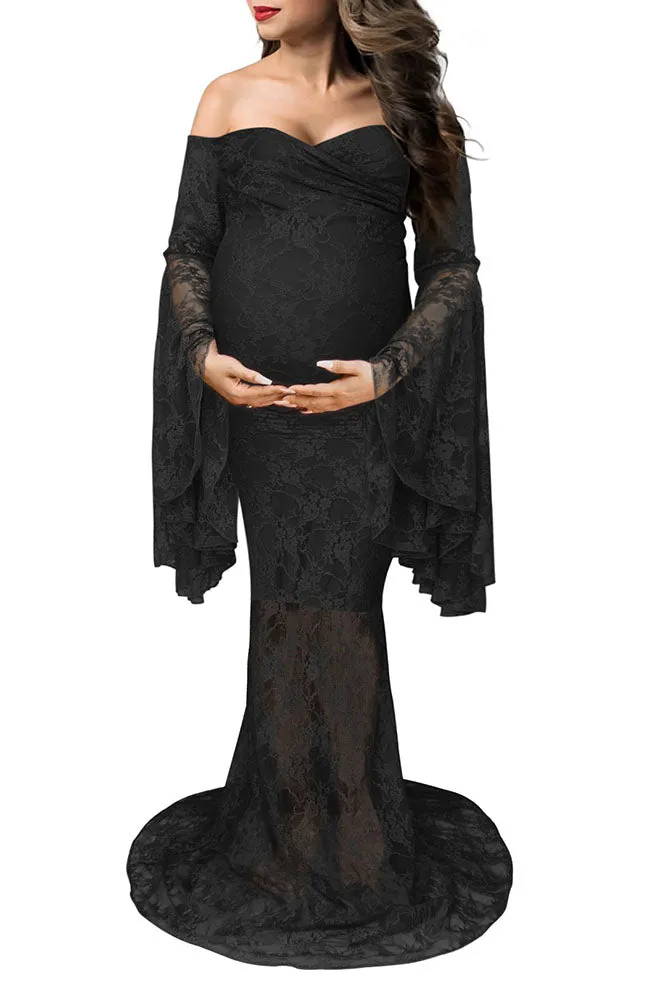 Priscilla Lace Long Sleeve Maternity Gown