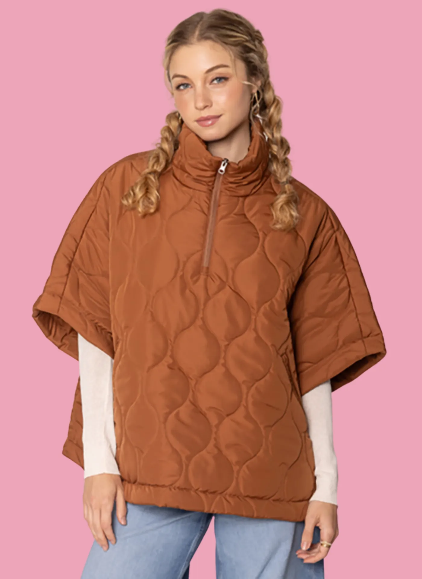 Quarter Zip Quilted Poncho