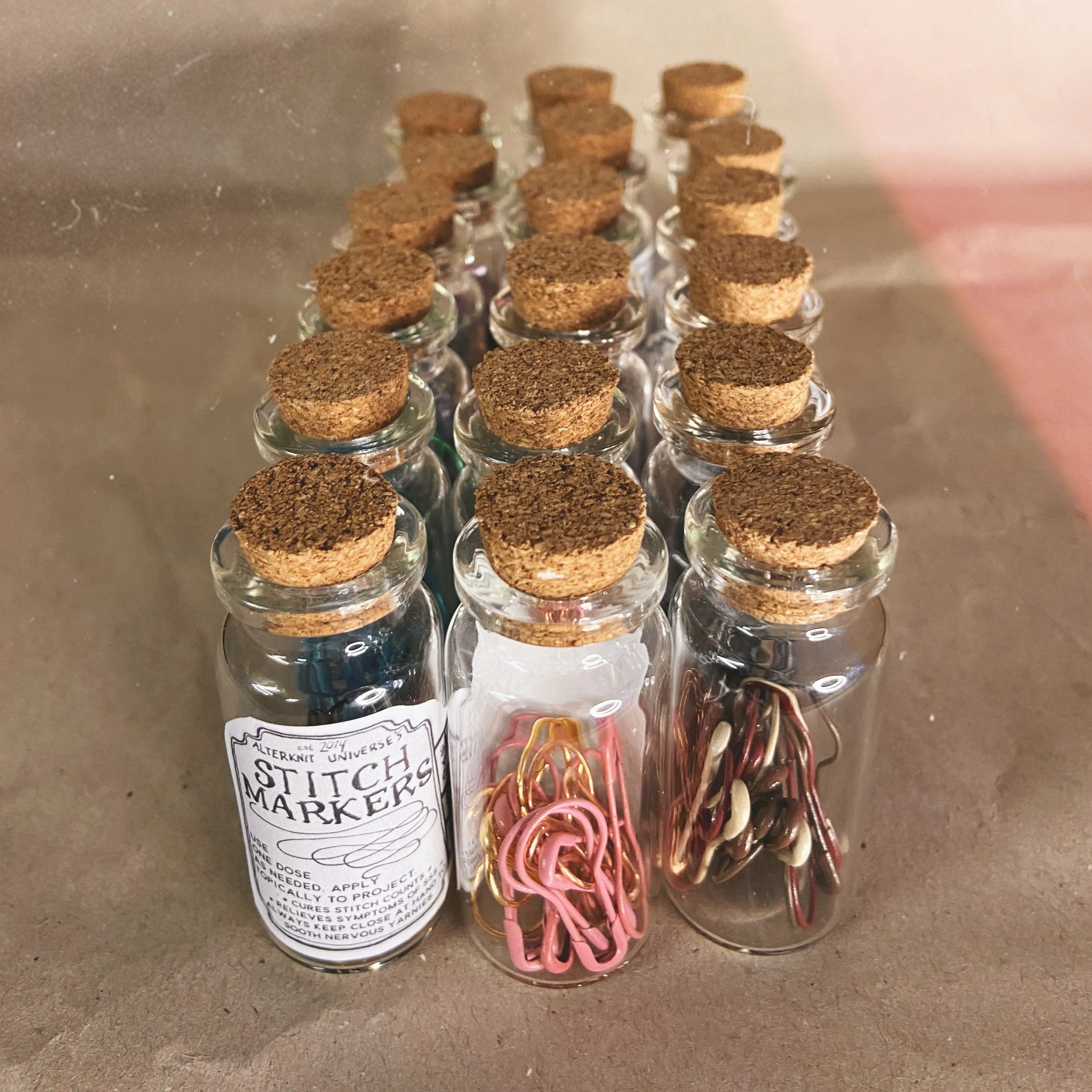 "Acid" Stitch Marker Tonic Bottles