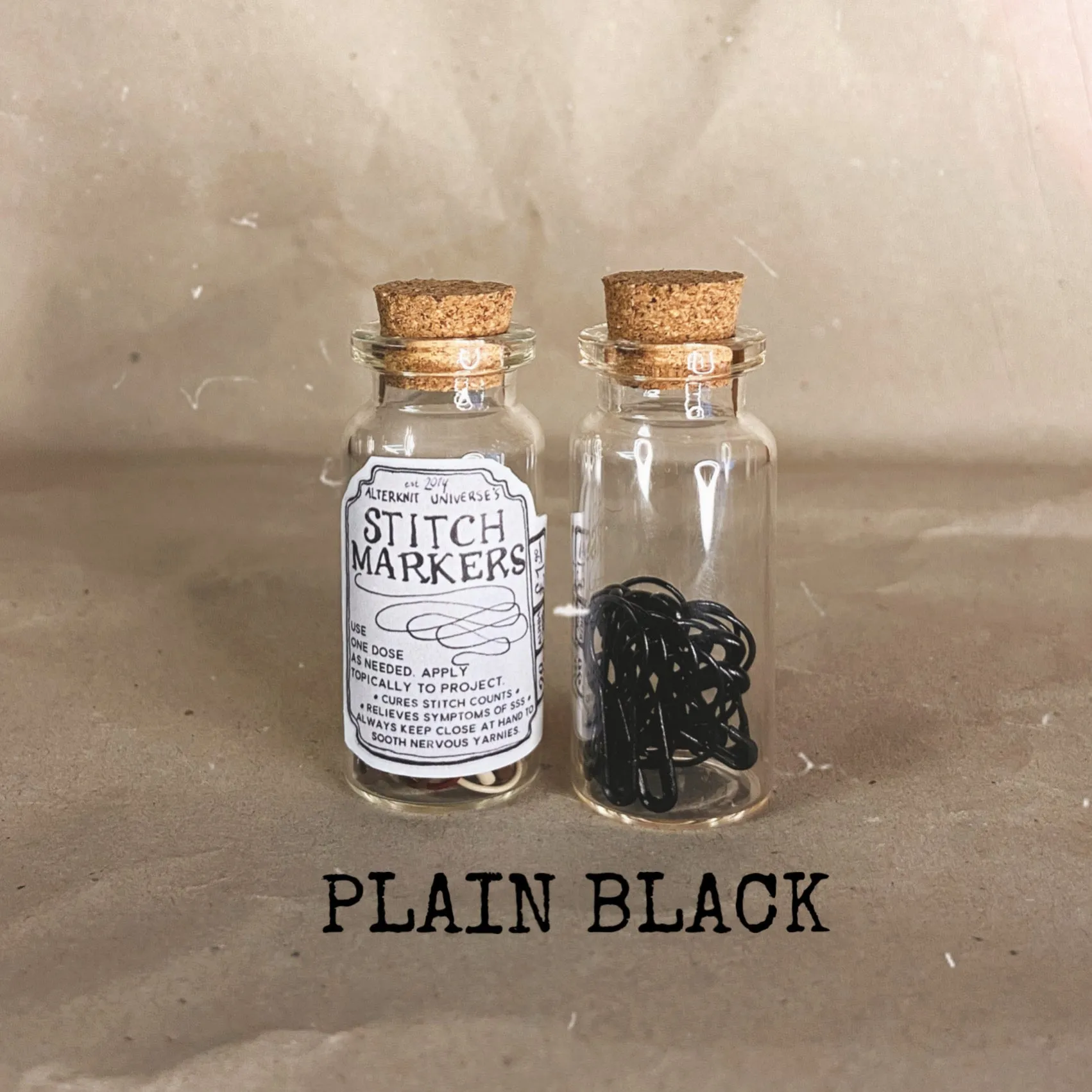 "Plain Black" Stitch Marker Tonic Bottles