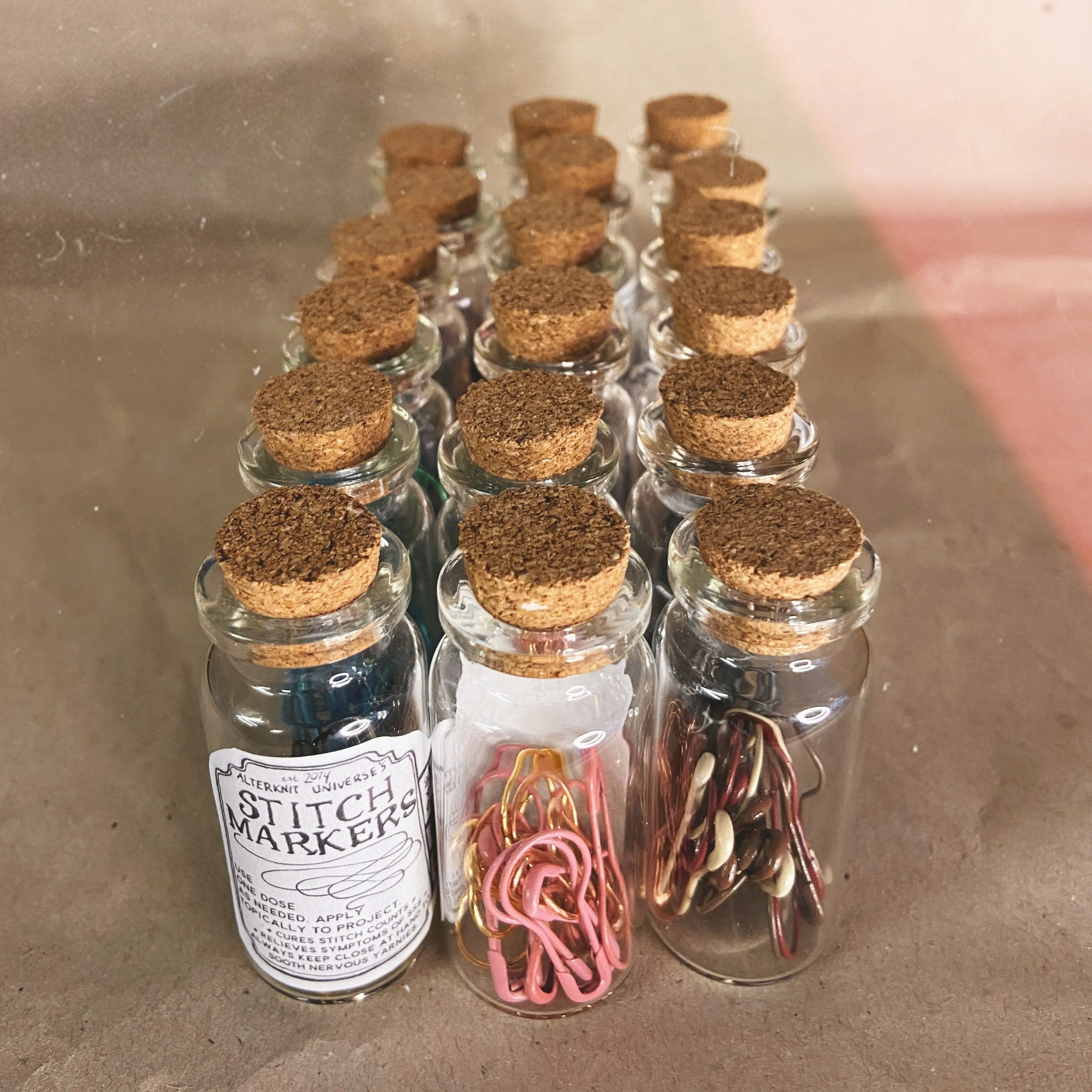 "Plain Grey" Stitch Marker Tonic Bottles