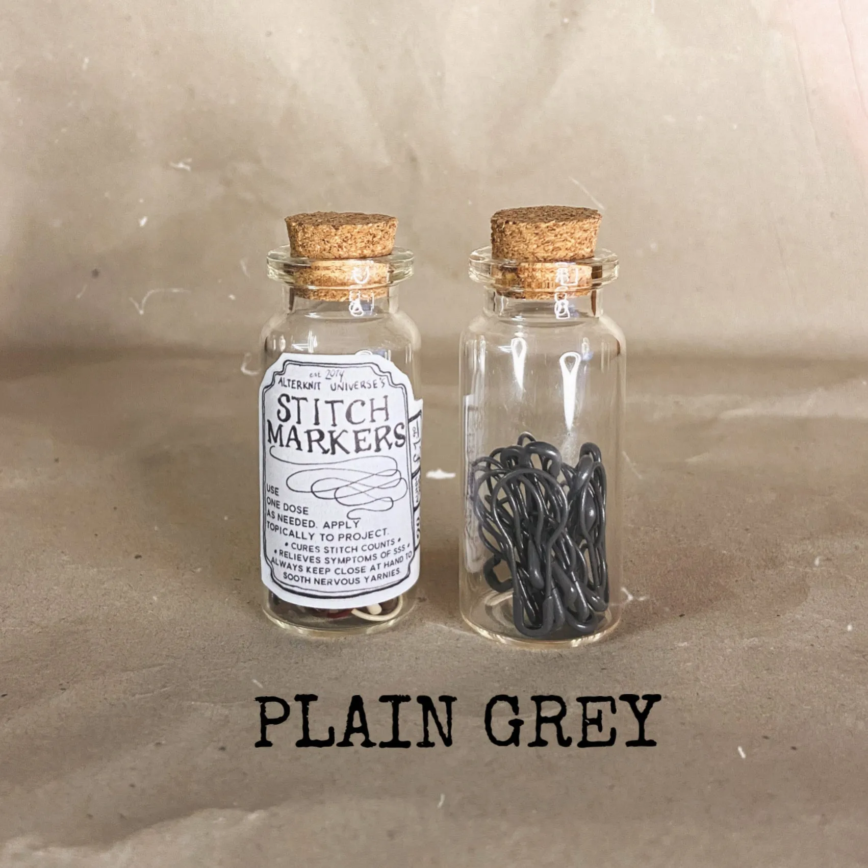 "Plain Grey" Stitch Marker Tonic Bottles