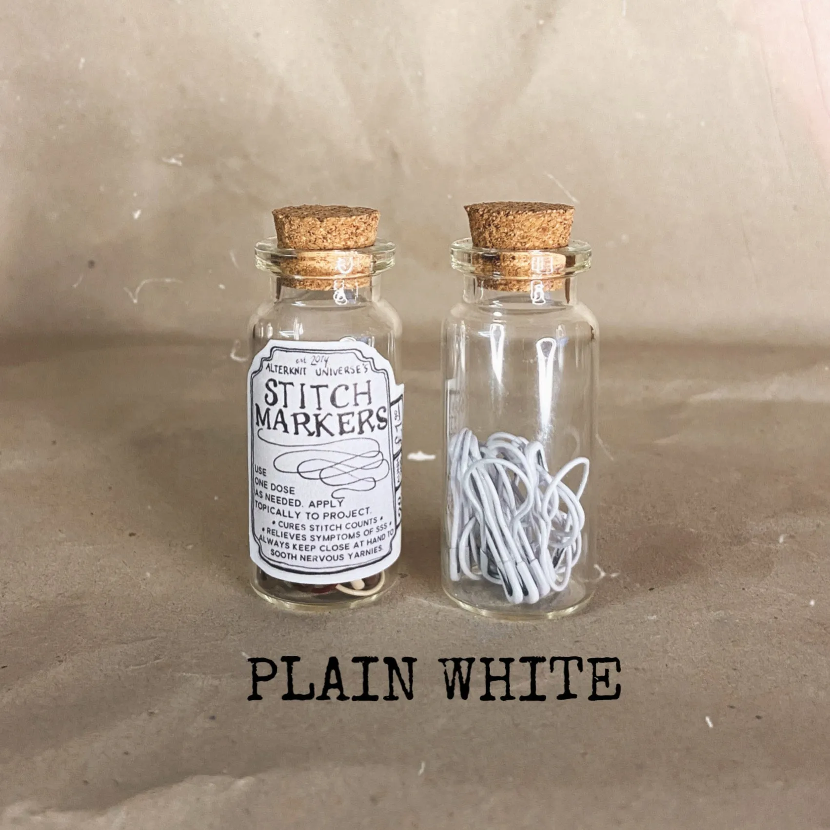 "Plain White" Stitch Marker Tonic Bottles