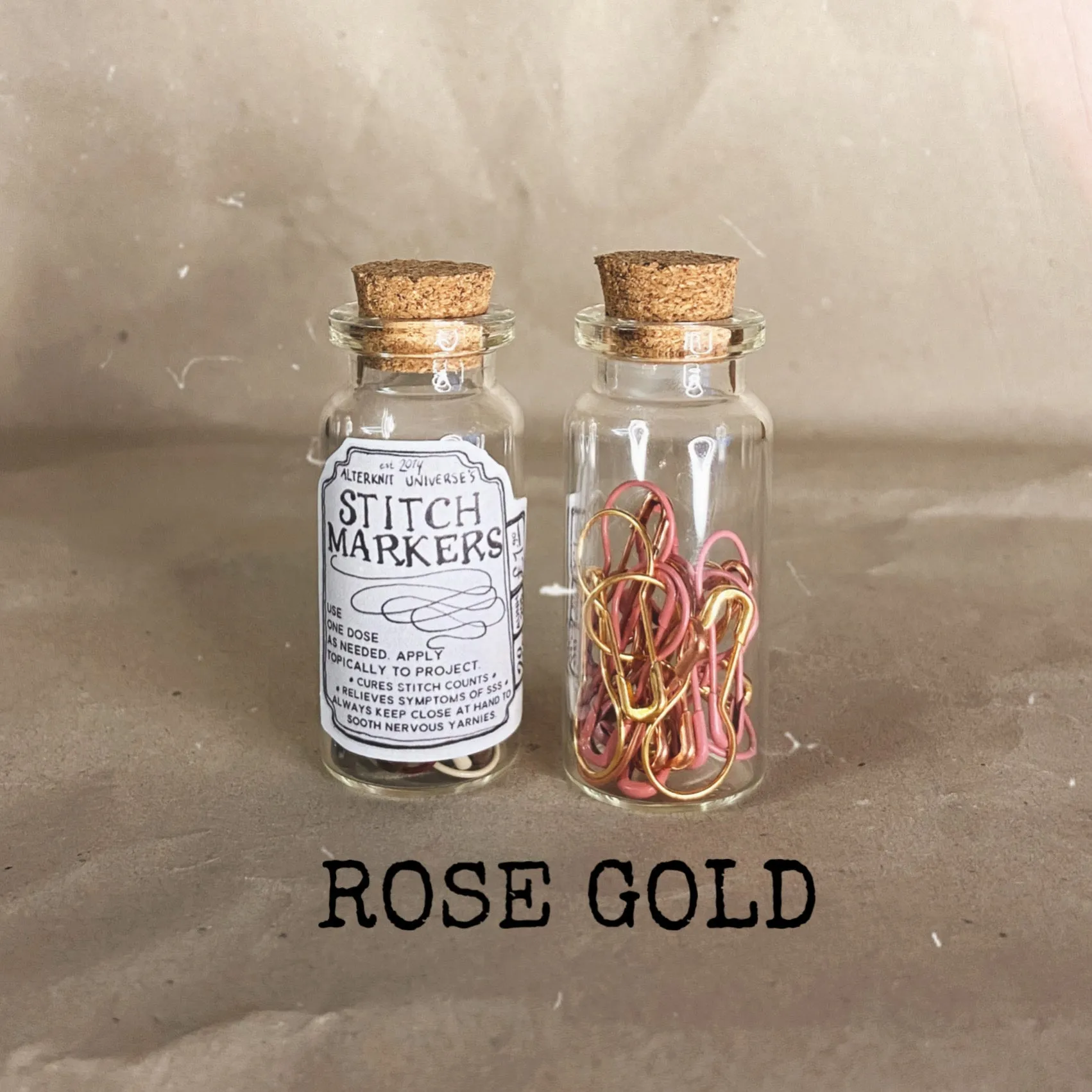 "Rose Gold" Stitch Marker Tonic Bottles