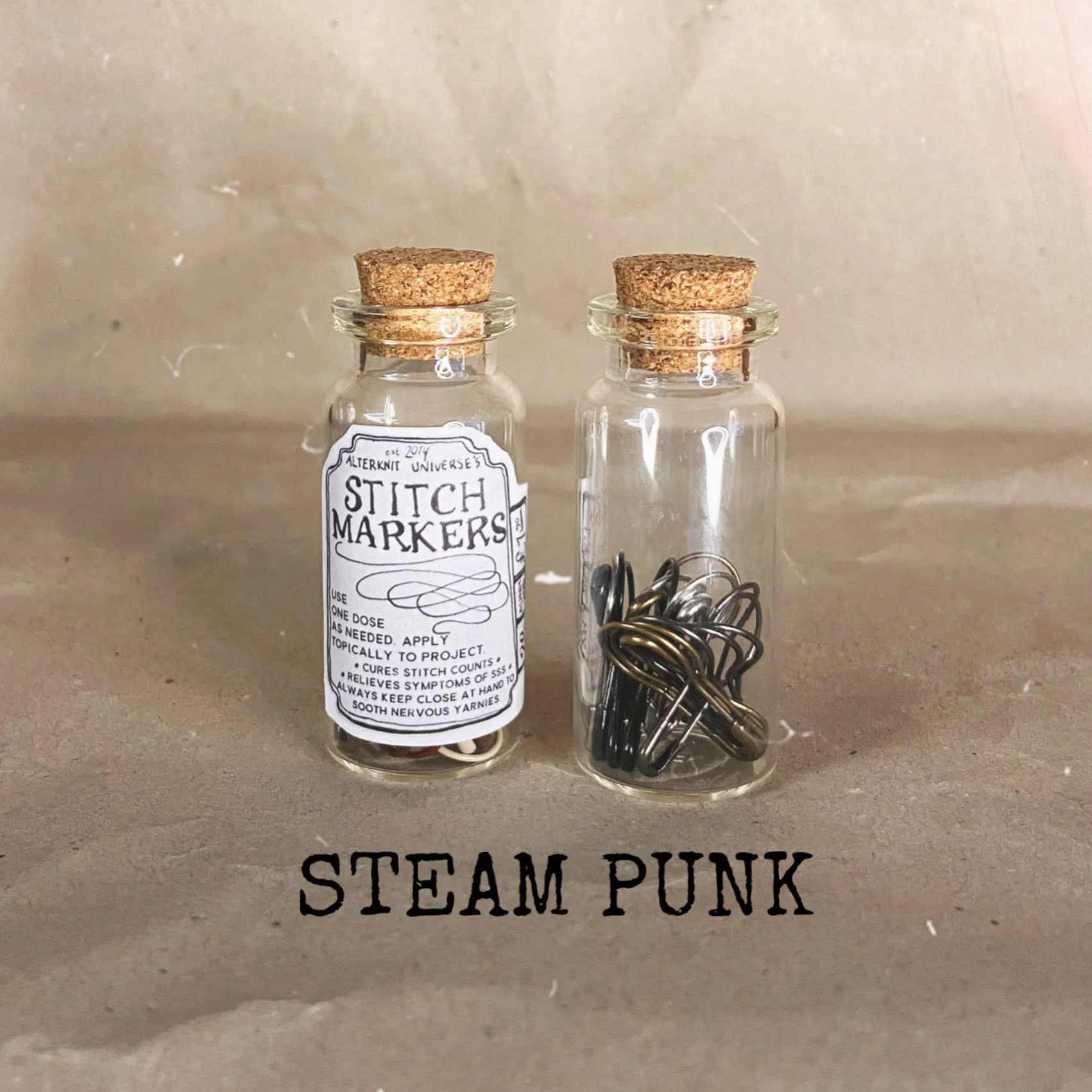 "Steam Punk" Stitch Marker Tonic Bottles