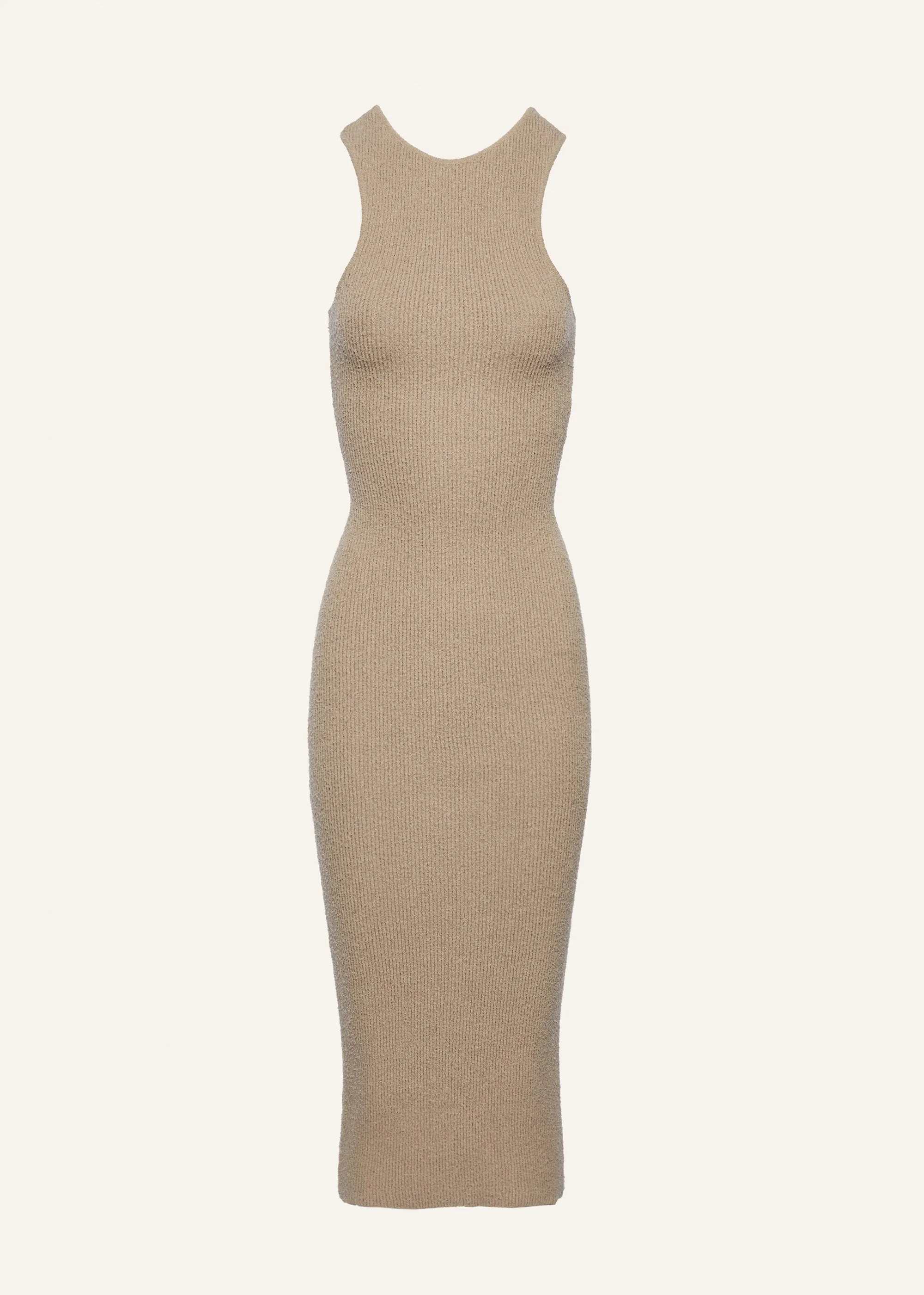 Racerfront ribbed knitwear dress in beige