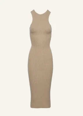 Racerfront ribbed knitwear dress in beige