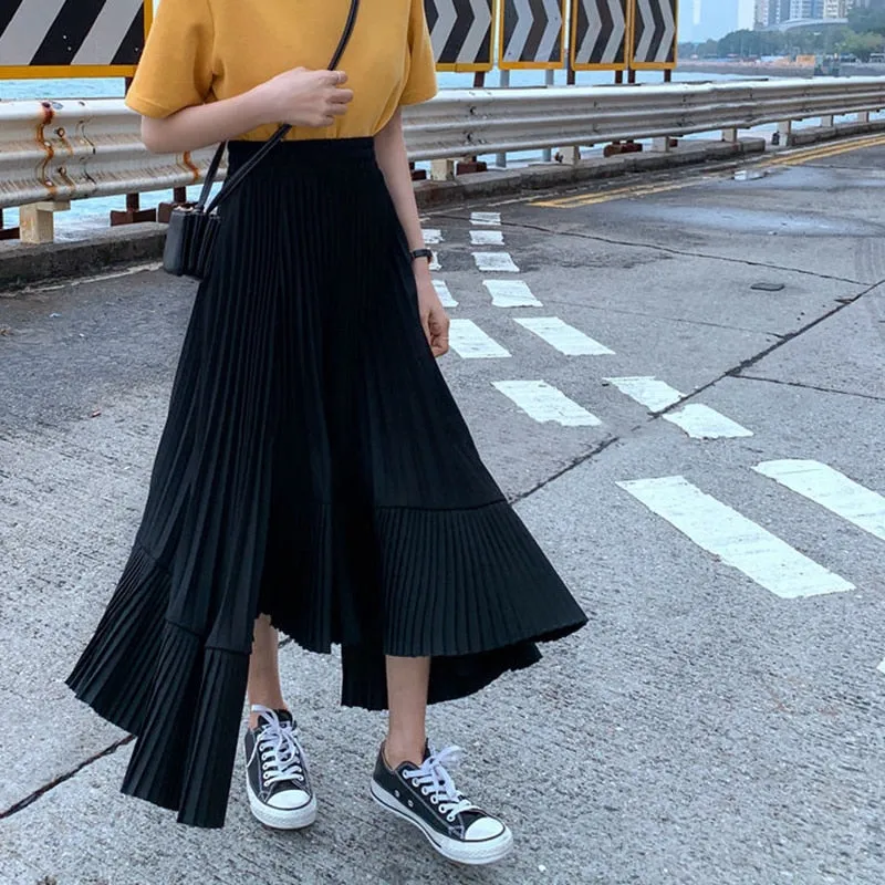 Reno Pleated Asymmetrical Long Skirt