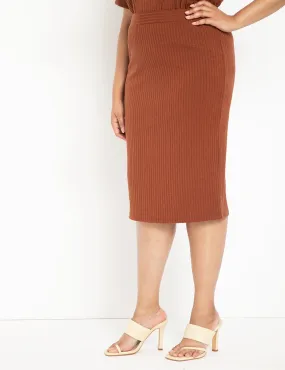 Ribbed Column Skirt in Rusty Brown