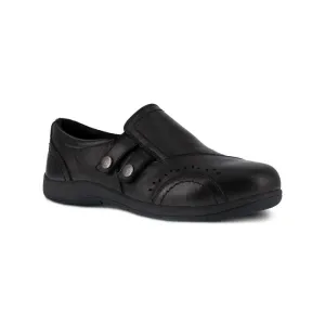 RK761 Rockport Works Shoes: Women's Black Daisey Alloy Toe Slip On Leather