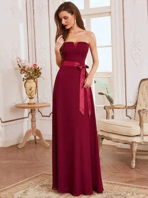 Romantic Strapless Knotted Waistband Long Bridesmaid Dress