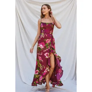 Rose Tie Back Ruffle Dress | Merlot