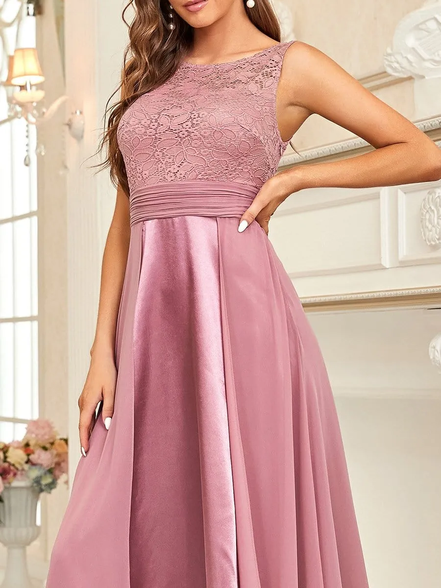 Round Neck Lace and Chiffon Long Evening Dress