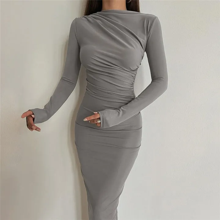 Round Neck Long Sleeve Sexy Dress