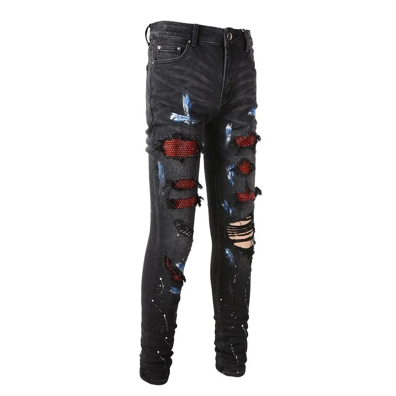 Ruby Distressed Rhinestone Slim Black Jeans