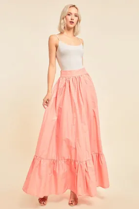 Salmon Pocketed Flared Maxi Skirt