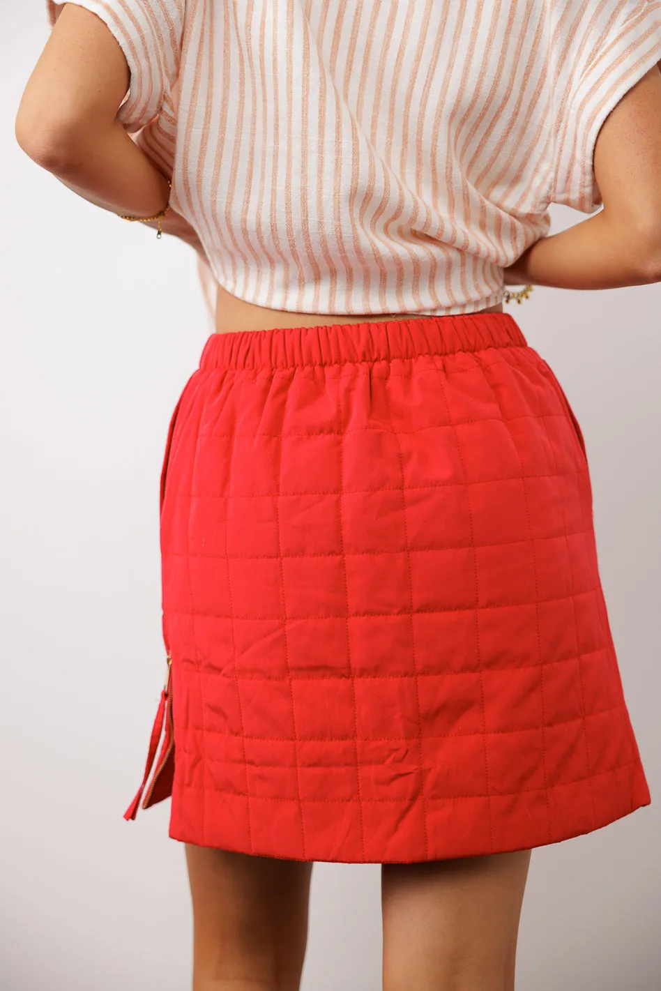 Sarah Quilted Mini Skirt in Red