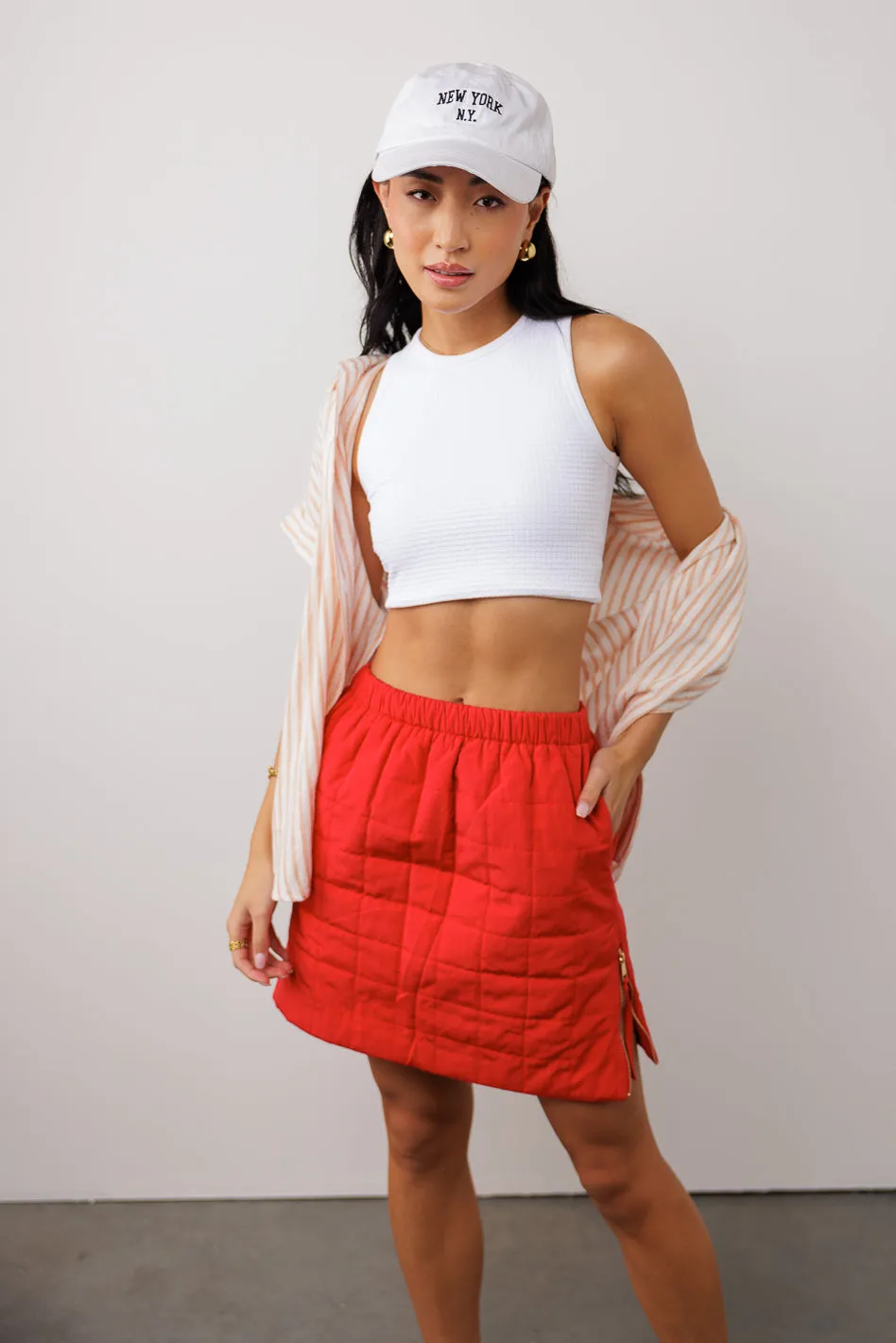 Sarah Quilted Mini Skirt in Red