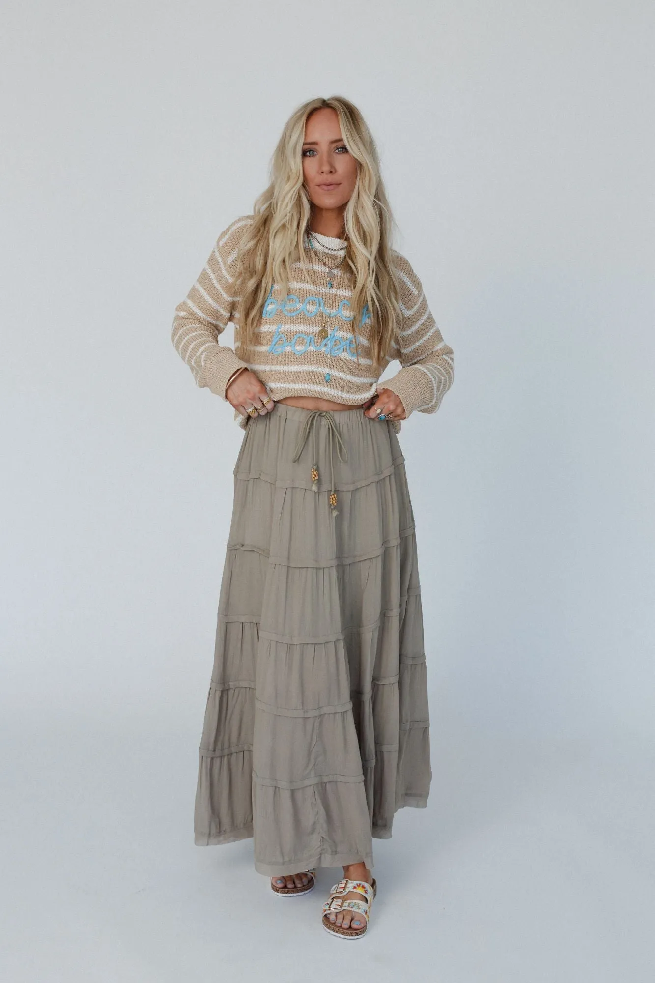 Sardinia Silky Tiered Maxi Skirt - Olive