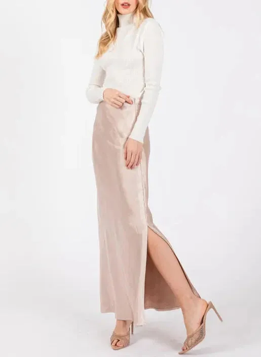 Satin Secrets Side Slit Maxi Skirt