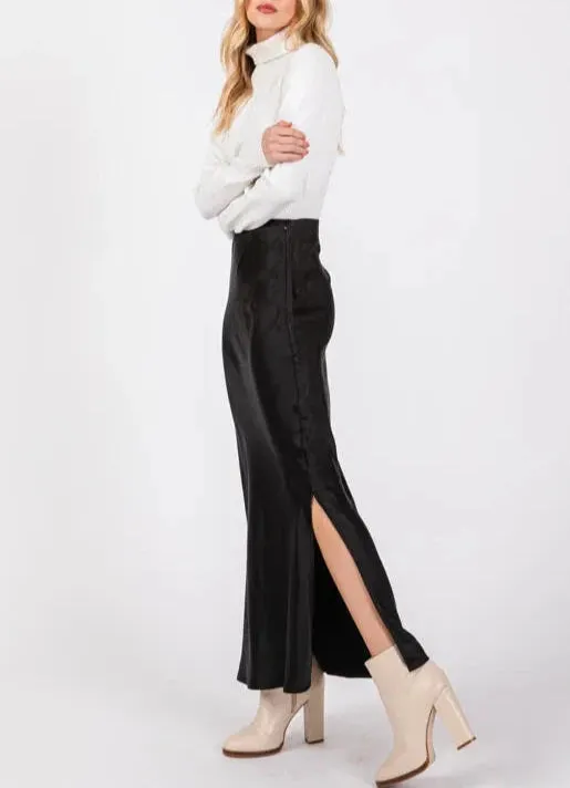 Satin Secrets Side Slit Maxi Skirt