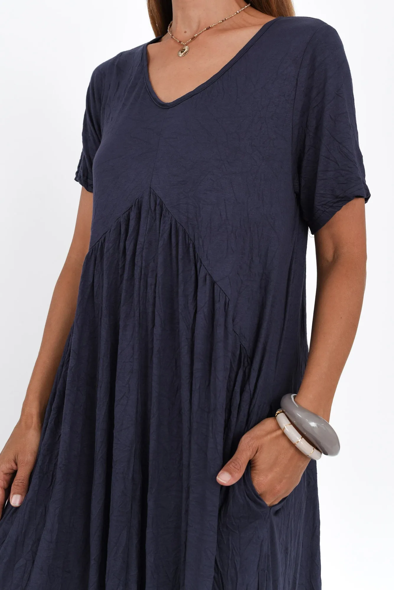 Savannah Dark Navy Crinkle Cotton Maxi Dress