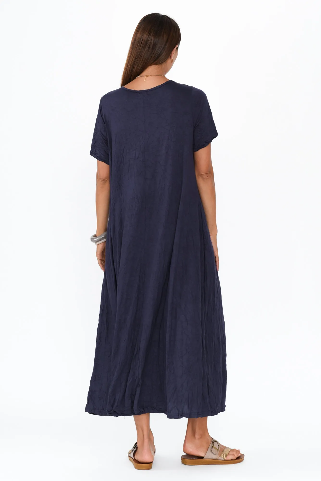 Savannah Dark Navy Crinkle Cotton Maxi Dress