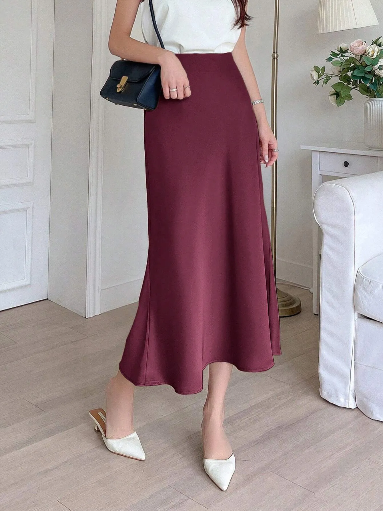 SHEIN DAZY Women Solid Color Mermaid Hem Elegant Maxi Skirt