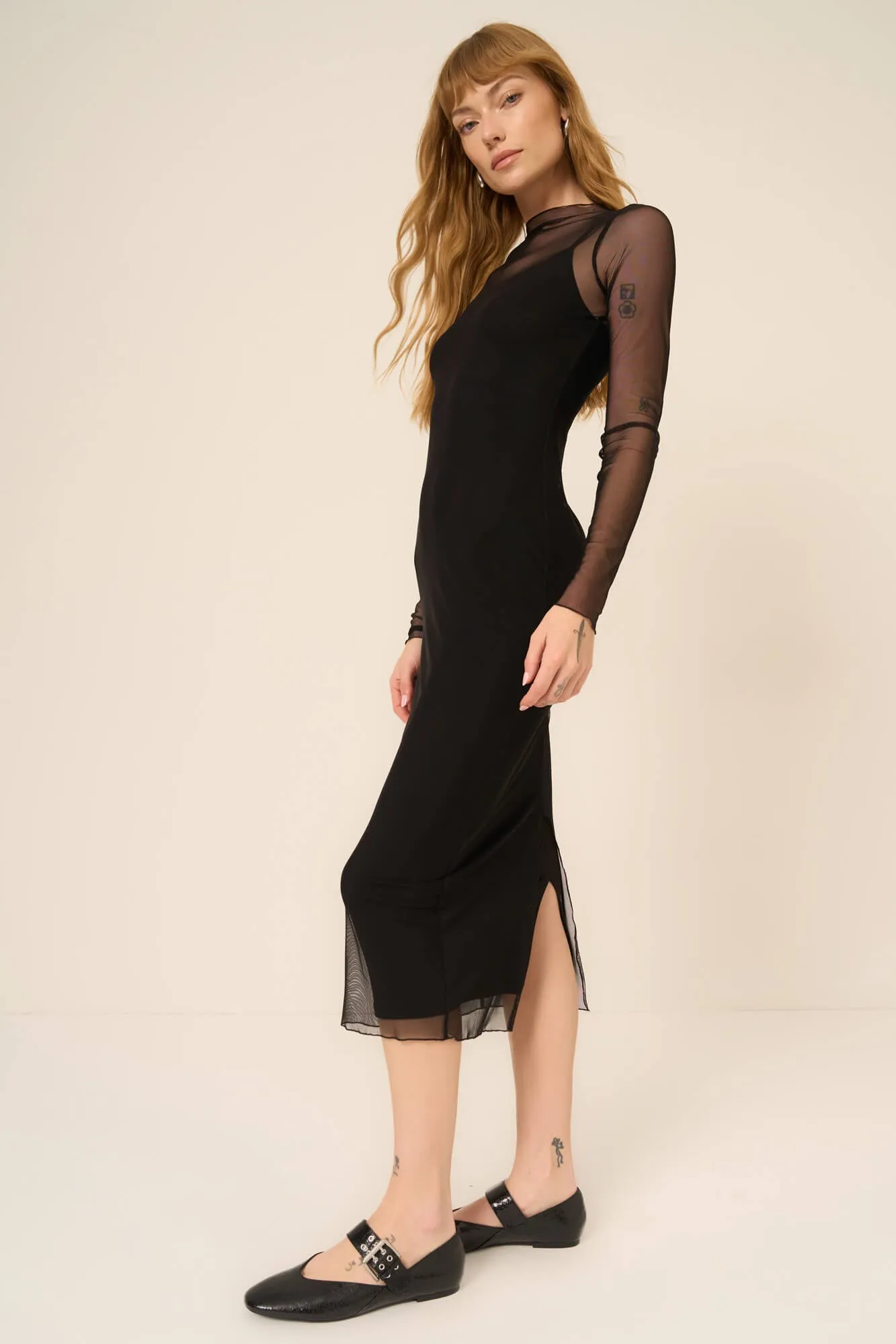 Shibon Layered Mesh Dress - Black